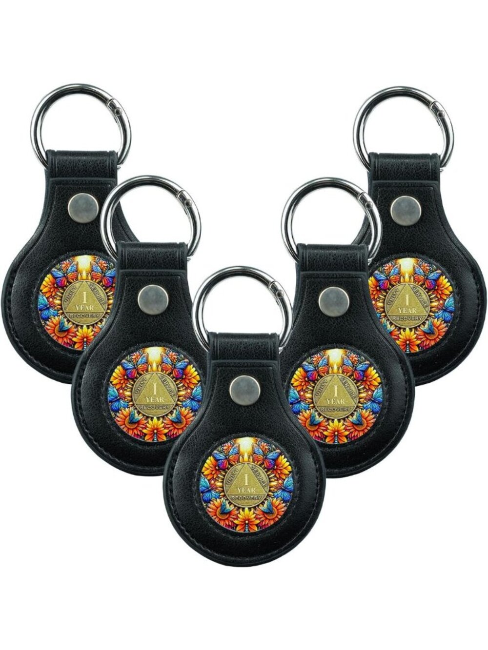 5PCS Handmade Leather Coin Holders - Keychain for AA Sobriety Chips & Tokens